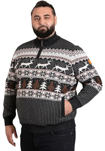 Duke Mens Nicholas 1/4 Zip Knitted Fleece Christmas Jumper - Blue