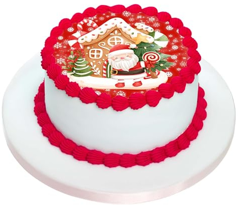 Kardasis Weihnachten Zuckerpapier Tortenaufleger | Essbarer Aufleger für Torten & Kuchen | Santa Claus Tortendekoration Weihnachten | 20 cm rund Zuckerpapier