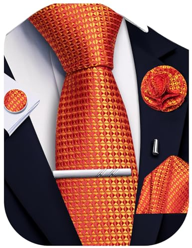 Ailisus Krawatten- und Einstecktuch-Set für Herren, kariert, Seidenkrawatte und Taschentuch, Anstecknadel, Manschettenknöpfe, Krawattenklammer für Herren, formelle Hochzeit, Party, 5 Stück