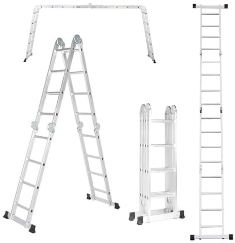 Step Folding Ladders 15.4ft Multi-Purpose Aluminium Extension Ladders, 8 in 1 Folding Adjustable Telescoping Step Ladder Capacity with Non-slip Feet, Portable Compact Ladder for Home, RV, Loft