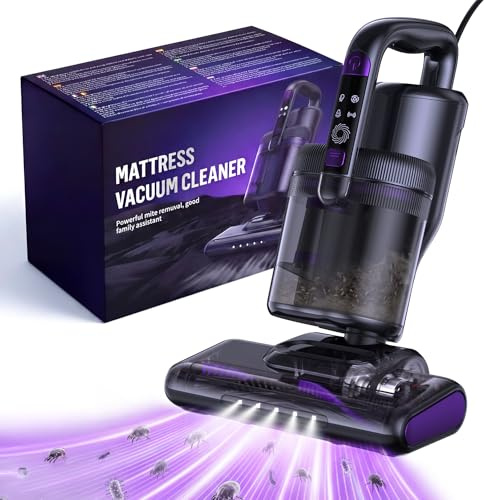 Aspirateur Matelas Aspirateur Anti Acariens 16000Pa, Aspirateur à Main avec Lumière UV-C,Air Chaud,Ultrasons&Filtre HEPA pour Matelas, Lit, Canapé, Tapis,Coussins,Idéal pour Allergiques,Câble 4 Mètres