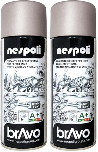 Nespoli Pintura en Spray, Color Acero Inox, Efecto Inoxidable, 400 ml, Acabado Profesional (Paquete de 2)