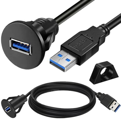 HAAMNING7 Piccolo cavo USB 3.0 per montaggio a incasso AUX per auto, cavo di prolunga USB 3.0 maschio-femmina per montaggio a pannello per auto, barca o moto (3FT/1m)