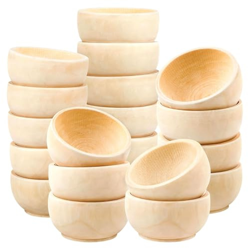 ktxaby 20 Pcs Wooden Pinch Bowls, Unfinished Mini Wooden Bowls for DIY Painting Crafts, Small Round Condiment Bowls for Dipping Sauce, Nuts, Spices & Sorting, 6 x 3 cm