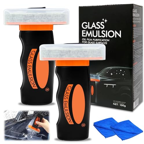 Audasi Q4 Glass Guard, 2pcs Car Windshield Oil Film Remover with Towel Q4 Glass Cleaner Car Windshield Film Remover Window Cleaning Board Windshield Removes Stubborn Oils Residue Water Spot