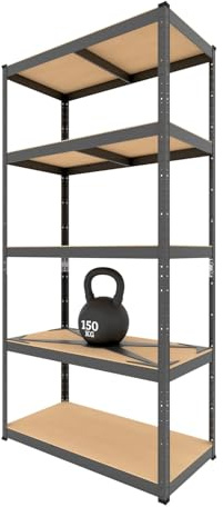 BAUSOKOL Metallregal 200x100x60 cm Schwarz – 5 MDF Böden – Tragkraft 875kg – Lagerregal, Werkstattregal, Kellerregal, Schwerlastregal