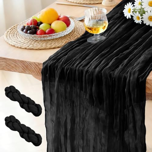 (2 Stück) Käsetuch Tischläufer Schwarz, 300 x 90 cm Boho Gaze Tischläufer Cheesecloth Läufer für Hochzeit, Geburtstagsfeiern, Babypartys, Weihnachten und Silvester von Tisch Dekoration