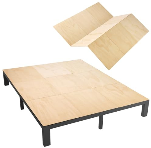 VEVOR Tabla de Cama Plegable, Tamaño 177 x 208 cm, Soporte para Colchón, Somier Plegable de Madera Contrachapada, con Cintas de Nailon, Bordes Redondeados, para Camas de Todo Tipo Sofá, Color Madera