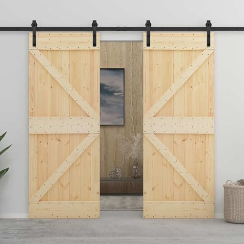 Porta Scorrevole 90x210 cm Legno Massello di Pino | Meccanismo superiore, guida in acciaio, design salvaspazio, kit completo per interni