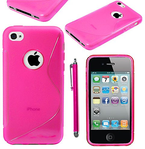 ebestStar - Cover Compatibile con iPhone 4, 4S Custodia Protezione S-Line Design Silicone Gel TPU Morbida e Sottile + Penna, Rosa [Apparecchio: 115.2 x 58.6 x 9.3mm, 3.5'']