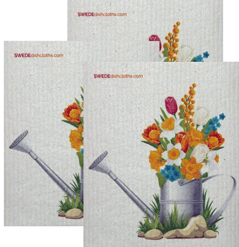 Swedish Dishcloth by SWEDEdishcloths | Set of 3 each Swedish Dishcloths Flowers in Pail Design | Eco Friendly Cleaning Absorbent Cloth Eco Friendly Cleaning Wipes