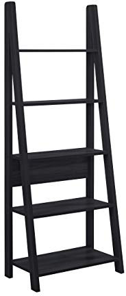 LPD Home Tiva Ladder Bookcase – 4 Tier Black Leaning Shelf Unit, Modern Space-Saving Bookshelf for Living Room, Bedroom or Office