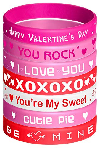 FEPITO 35 Stück Valentinstag Gummiarmband Silikonarmbänder Gummiband Armbänder für Partyartikel Kinderschulgeschenke