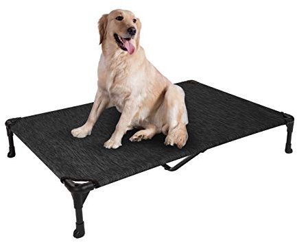 Veehoo Hundeliege Outdoor, Erhöhtes Hund Haustierbett Hundebett Outdoor Grosse Hunde aus Waschbar & Dauerhaft Textilene Netzstoff für Innen Außenbereich, Schwarz L 125 x B 83 x H 22.5 cm