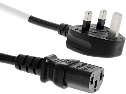 PremiumCord Cable de Alimentación de 230V, 2m, con Enchufe de Ángulo Británico A Enchufe C13, IEC 320, Cable de Alimentación para PC de 3 Pines, Color Negro