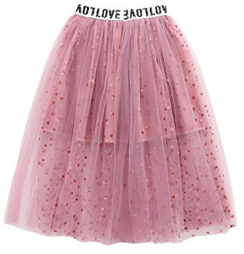 SXSHUN Gonna Tulle Bambina Vestito Bambina Gonna Lunga Estiva Vita Alta Plissettata Sottogonna da Ragazza, Rosa, 11 Anni