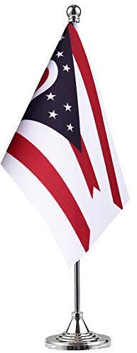 GentleGirl. USA Ohio Staatsflagge Ohio OH Flagge, kleine Mini Ohio Staatsflagge Schreibtischflagge Stick Büro Tischflagge auf Ständer Basis, Festival Events Feier Dekoration, Schreibtischdekoration,