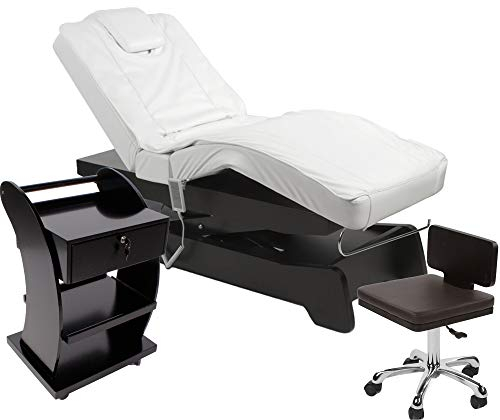950208a Elektrische Massage/Wellnesskabine Liege + Arbeitsstuhl + Beistelltisch (schwarz/weiß)