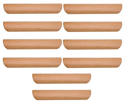 RDEXP 10 Stück halbrunder Holzgriff in Holzfarbe, Teilung 128 mm, ersetzt Küchenschrank, Möbel, Kommode, Kleiderschrank, Schrank, Schublade