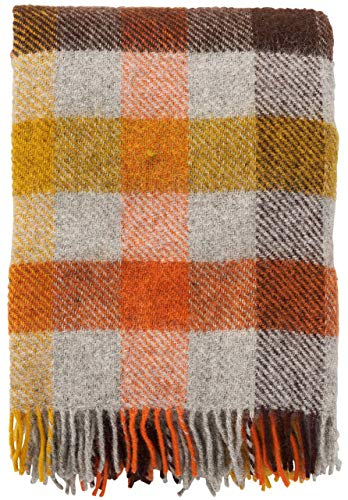 Klippan Gotland Wolldecke 130x200 cm kariert gelb, orange, braun, braunweiß