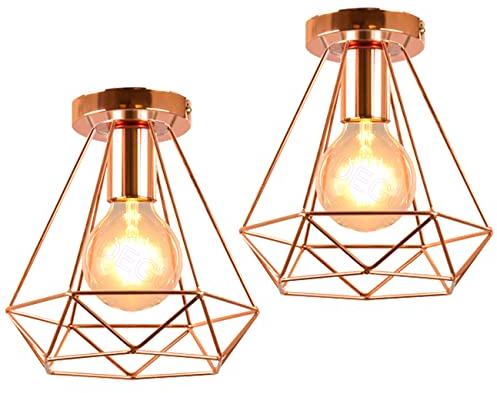 iDEGU 2 Stück Deckenleuchte Industrial Vintage Leuchte Käfig Design Retro Kronleuchter Lampenschirm aus Metall Pendelleuchte E27 Deckenbeleuchtung für Schlafzimmer Wohnzimmer Flur Küche (20 cm,