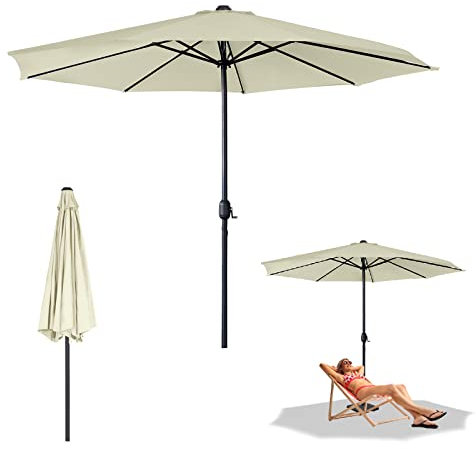 LARS360 Sonnenschirm Ø350cm Beige Gartenschirm aus Polyester Terrassenschirm Wasserabweisende Marktschirm Ampelschirm Strandschirm mit Handkurbel, UV Schutz 40+ für Balkon, Garten, Terrasse