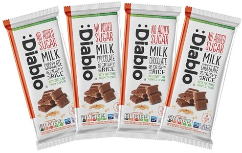 Diablo No Added Sugar Chocolate Bar – Milk Chocolate with Crispy Rice, Sweetened with Stevia, Gluten Free, Ideal for Any Occasion, Birthdays, Valentines, or Gift Hampers, 75g (Pack of 4)