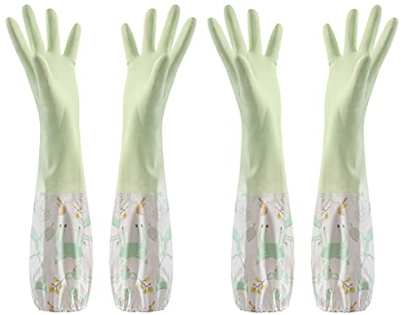 Skrsila Guanti di Gomma 2 paia Guanti da Cucina lunghi Guanti per la pulizia antiscivolo Guanti per casa, cucina, bagno, auto