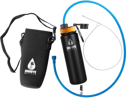 Giraffe Bottle Journey Trinksystem Isolierte Edelstahlflasche 91.4 cm Reisestrohhalm mit Neopren Flaschenträger