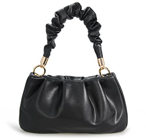 Cloud Pouch Bag Damen-Schultertasche, weiches veganes Leder, Vintage-Hobo-Kette, Crossbody-Tasche, schwarz, Small