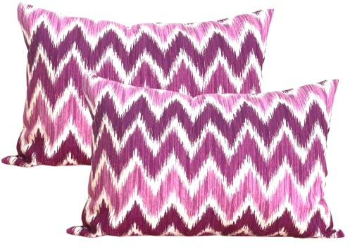 TRESMESTRES Fundas de Cojines para Sofá - Diseño Mediterráneo, Vibrantes Colores, Patrones Estilo Ikat - Cubiertas de Cojines Decorativas - Funda de Cojín 30x50 cm - Set de 2, Morado