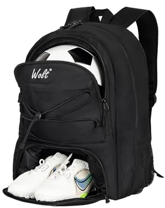 WOLT Soccer Backpack Soccer Bag with Ball Holder & Shoes Compartment, Sport Equipment Bags for Football, Basketball, Volleyball, Gym