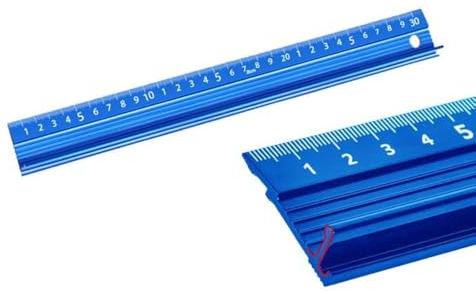 Aluminium Raised Grip Cutting Ruler - 30CM Metal Craft Safety Ruler for Length Measurement (Blue)