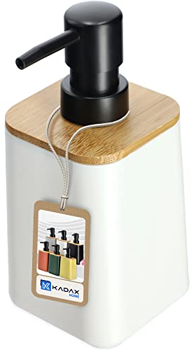 KADAX Seifenspender mit Pumpe, Pumpspender in 6, Flüssigflasche mit Deckel aus Bambus, Seifendosierer für Badezimmer, Küche und Waschküche (Weiß)