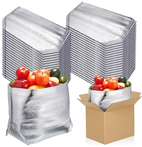 30 Pcs Insulated Box Liners for Shipping 13 x 8.5 x 12 Inch Large Foil Reusable Insulated Bags for Lunch Box Shopping Bag Shipping Container Insulation Lining Waterproof Package Frozen Food
