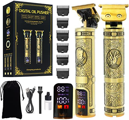 Regolabarba da uomo, tagliacapelli professionale con lama a T, senza fili, ricaricabile tramite USB, con schermo LCD, kit di toelettatura 7 in 1 per barbieri e casa, regali per uomini taglio di