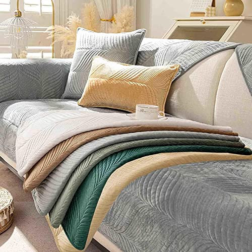 LINGKY Sofa/Couch überzug/überwurf, Sofaschoner rutschfest, Super Weicher Samt Sofabezug für Sofa L Form/U Form/Ecksofa 3/2/1 Sitzer, Sofaschutz Hund Kratzschutz Katze (Hellgrau,110x160cm)