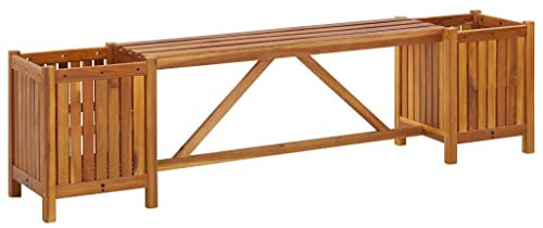 Higsose Gartenbank mit 2 Pflanzkübeln 150x30x40 cm Massivholz Akazie Sitzbank Holz Gartenstühle Holz Balkonmöbel Holz Gartenmöbel Set Gartenbank Holz Hocker Holz Gartenstuhl Holz Gartenmöbel Holz