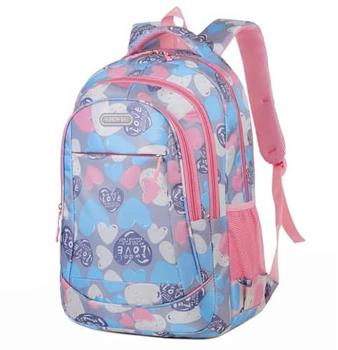 Treer Zaino Scuola Elementare, Zaino Scuola Elementare Bambino, Zainetto Bambina Amore 3D, Zaino Scuola Media Multicolore Doppio Scomparto, Zaino Scuola e Tempo libero (Cielo blu,M)