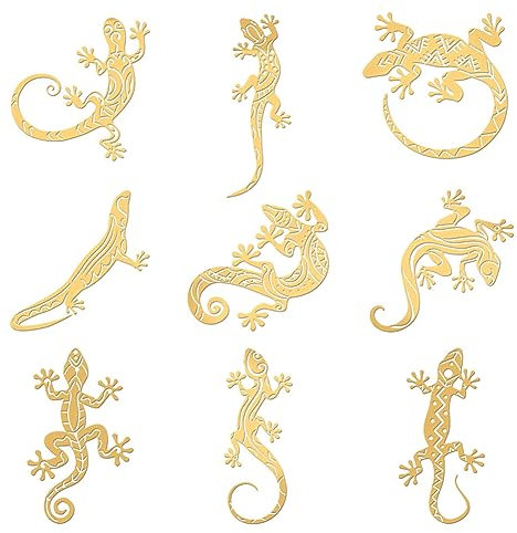 OLYCRAFT 9 Stück 4x4cm Eidechsen Themen Aufkleber Azteken Eidechsen Aufkleber Selbstklebende Goldene Metallaufkleber Gecko Muster Metallaufkleber Für Sammelalben Wasserflaschen Dekoration