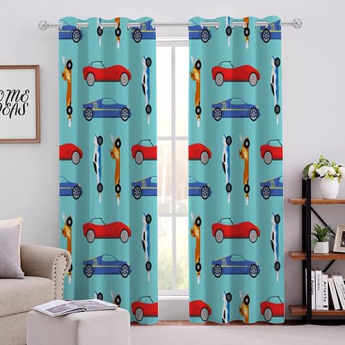 NODIII Gardinen Kinderzimmer 3D Auto Comics Gedruckt Vorhang Blickdicht VorhäNge Hitzeschutz Verdunkelungsvorhang FüR Schlafzimmer Wohnzimmer Jungen MäDchen Vorhang 2x117X137cm