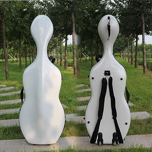WUQIMUSC Custodia per violoncello in fibra di carbonio 4/4, resistente custodia rigida per violoncello con ruote, cinghie per zaino e manici imbottiti, 3,8 kg, design elegante e durevole per viaggi