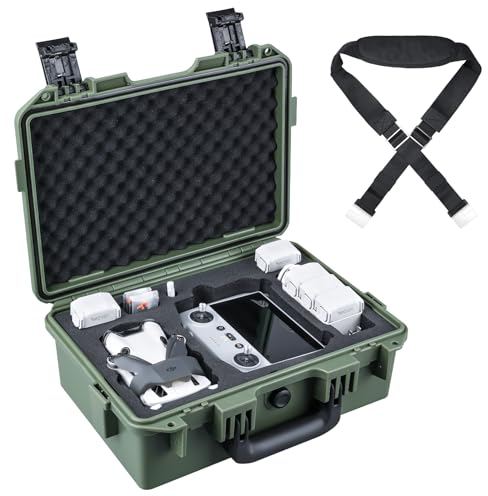 Lykus Titan MM410 Wasserdicht Tasche/Koffer/Case für DJI Mini 4 Pro/Mini 3/Pro und DJI RC 2/RC/RC-N2/N1, Grün mit Schultergurt, Unterstützung 7 Akkus und RC Gurt [NUR Koffer]