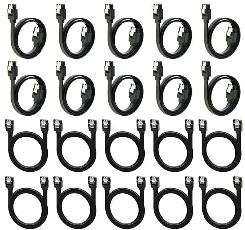 CenryKay Cable SATA III, paquete de 20 cables SATA III 6 Gbps rectos HDD SDD cable de datos con pestillo de bloqueo de 16 pulgadas