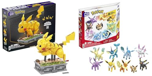 MEGA Pokémon: Motion Pikachu Bausatz, 1.095 Teile, Evoli Evolutionsset, 9 bewegliche Figuren, ab 6 Jahren, GFV85