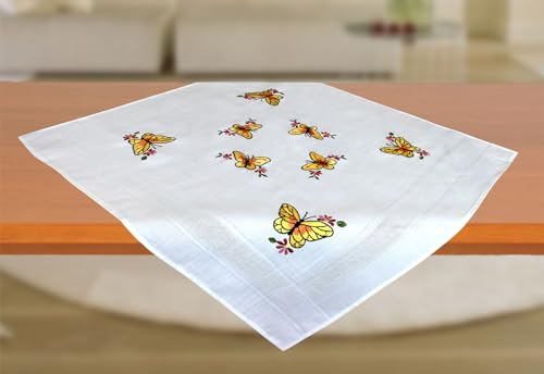 CKM Stickpackung 80 x 80cm Mitteldecke zum Besticken (Schmetterlinge gelb)