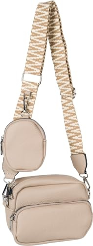 styleBREAKER Damen Umhängetasche Rechteckig 2-Teilig | 17x14x6 cm Crossbody-Bag, 2 Hauptfächer mit Zipper, 80-124 cm anpassbarer Gurt mit Muster, kleine ovale Börse (8x11x2 cm).