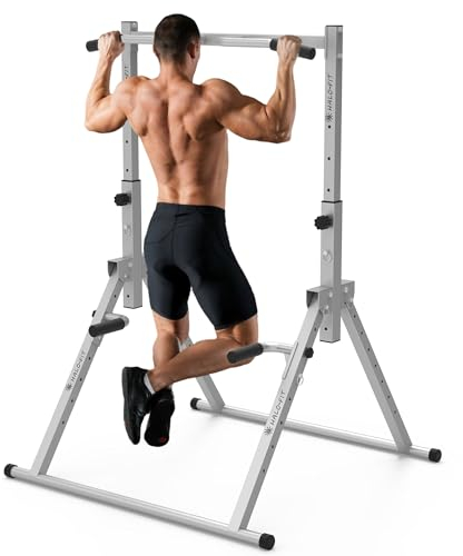 HaloFit Klimmzugstange freistehend – Klappbarer Kraftturm für Zuhause – Pull-Up- & Dip-Station – Faltbares Fitnessgerät, belastbar bis 120 kg