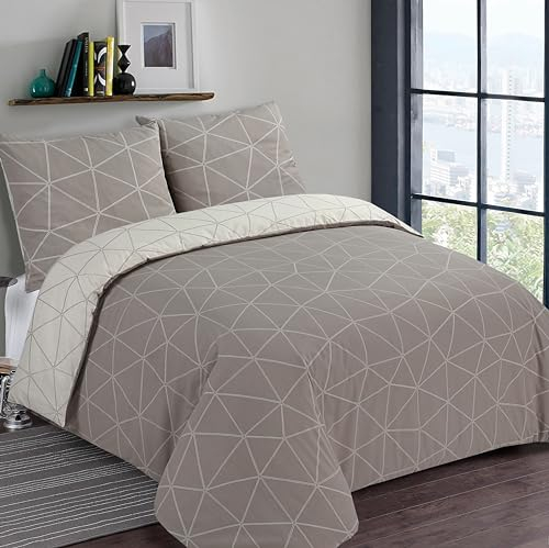 Vision Hugo Wendebettwäsche, Beige – Bettbezug 200 x 200 cm mit 2 passenden Kissenbezügen 65 x 65 cm – 100 % Baumwolle