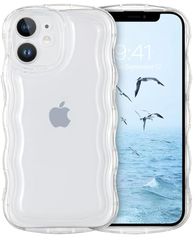 DUEDUE für iPhone 12 mini Hülle, Niedliche Wellenrahmen Lockige Form Stoßfeste Handyhülle für iPhone 12 mini Case 5,4 Zoll, Transparent